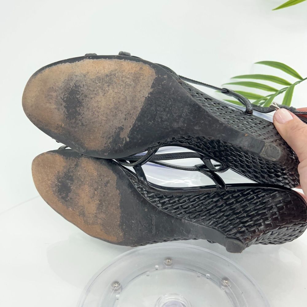 Prada Sandals Women's Size 41 11 Black Leather Wedge Woven Slingback Vintage Y2K - Picture 9 of 15